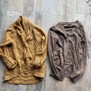 2 Cardigan Sweaters. Yellow & Brown